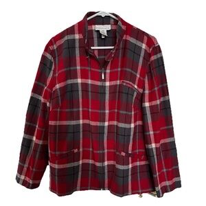 Vtg Evan-Picone Red Tartan Plaid Wool Zip Up Flannel Jacket Shacket 18 Plus Size